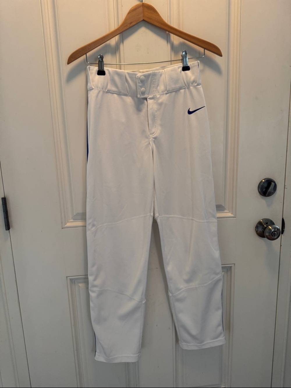 Nike White Baseball Pants with Cobalt Blue Swoosh Accent